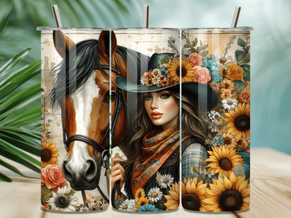 Boho Cowgirl Horse Portrait Tumbler Wraps
