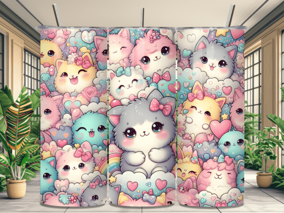 Kawaii Pastel Cat Kitten Tumbler Wraps Review