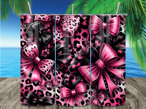 Leopard Print Pink Bow Tumbler Wrap PNG Review