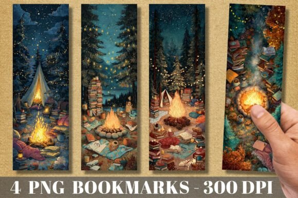 Night Camping Bonfire Bookmark PNG for Crafts
