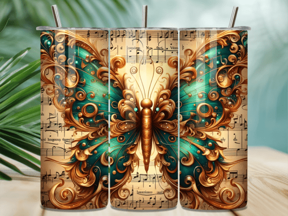 Vintage Teal Butterfly Tumbler Wraps