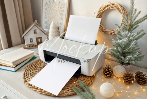 Winter Home Office Printer Mockup: Stationery Mockups Review